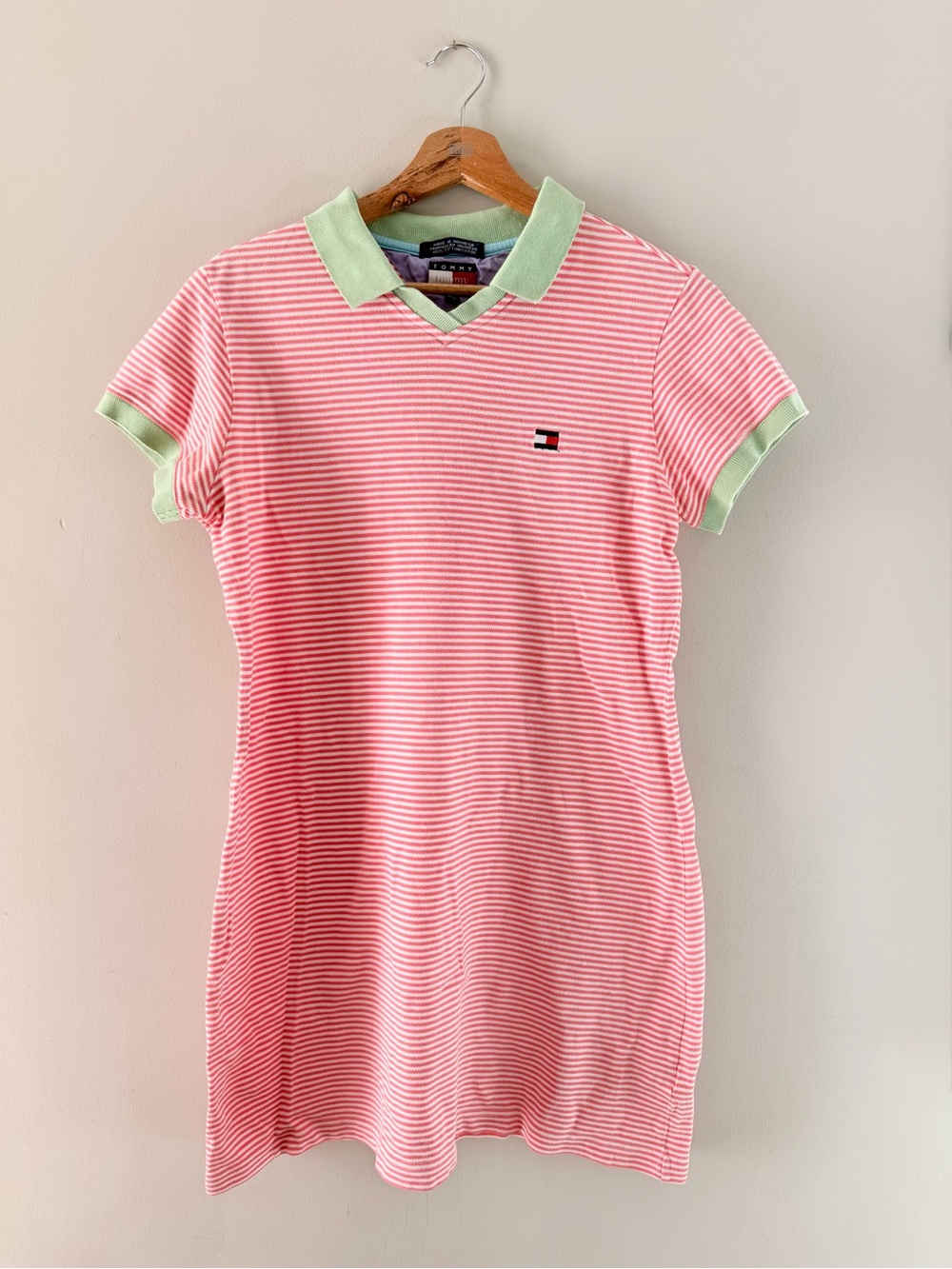 Tommy Hilfiger Pink Striped Polo Mini Dress with Mint Trim Size M